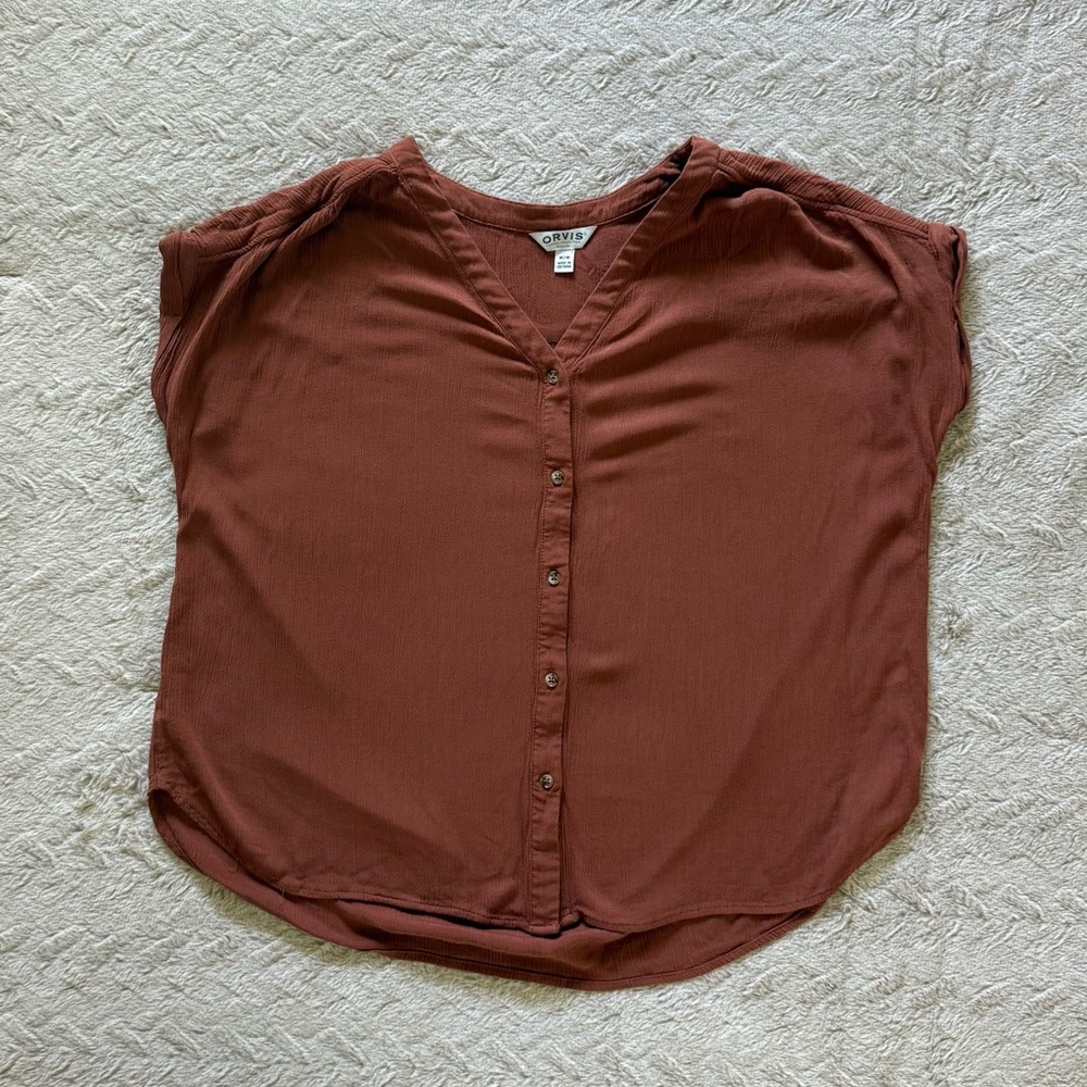 Orvis Brown Cap Sleeve Relaxed Blouse